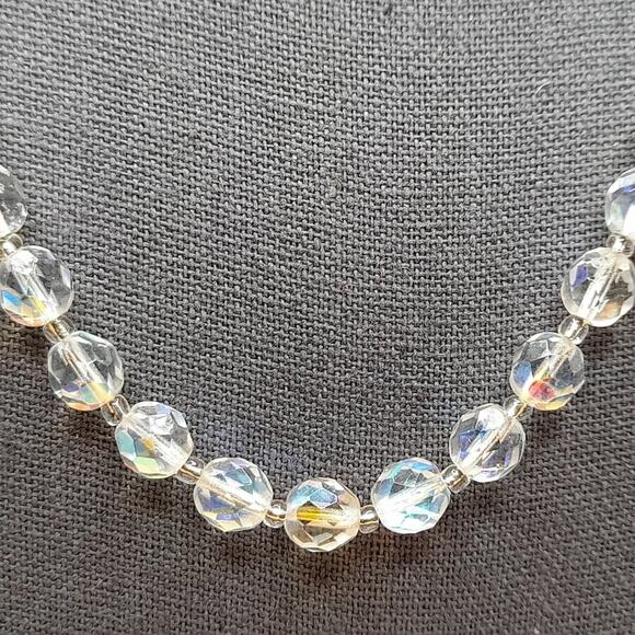 Vintage Clear Fire Polished Czech Bead Necklace, 19 Inch, 8mm AB Clear Crystal - Picture 3 of 10